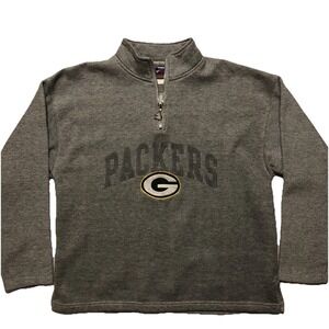 Green Bay Packers Quarter Zip Sweatshirt Pro Player NFL Size Large Gray Vintage